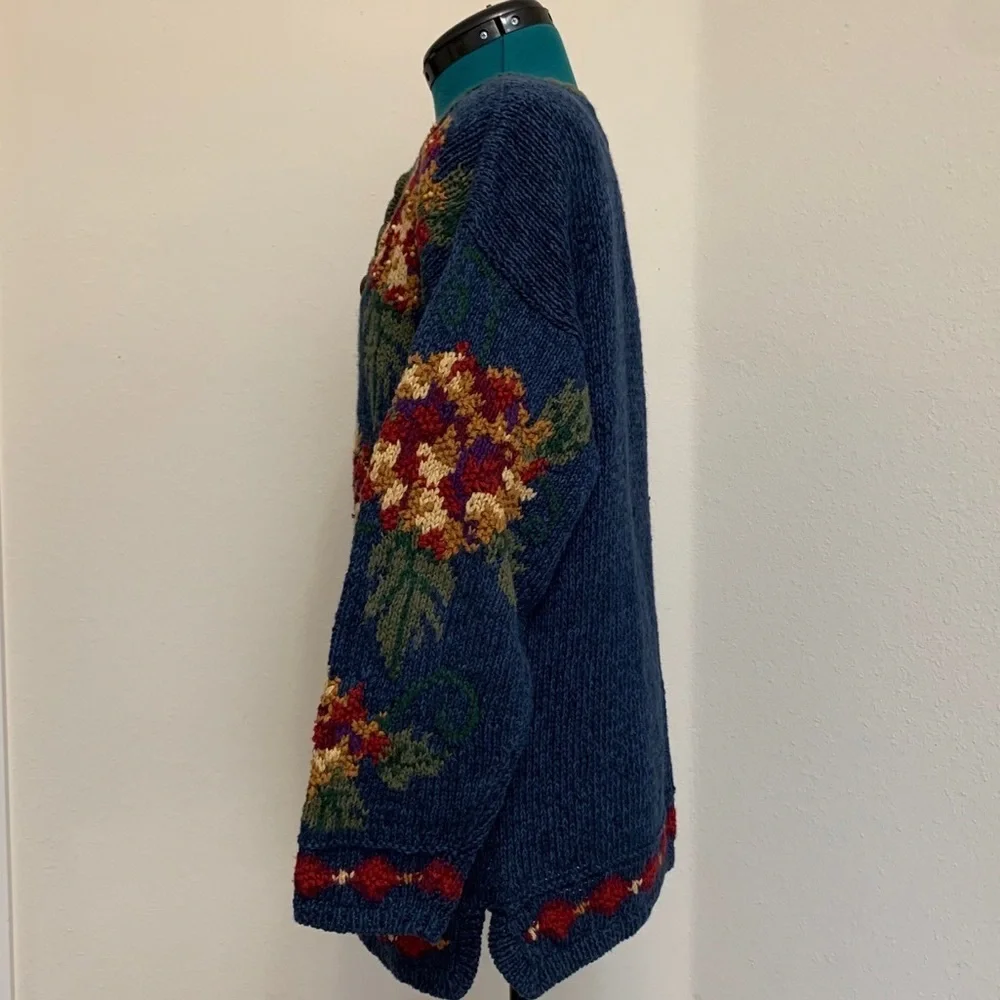 Hand Knit Ivy Vintage Embellished Tunic Sweater, grandma core, cottagecore, M - Picture 2 of 16